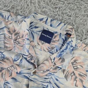 Tommy Bahama Mens XXL Blue Pink Monstera Silk Tropical Camp Hawaiian Shirt